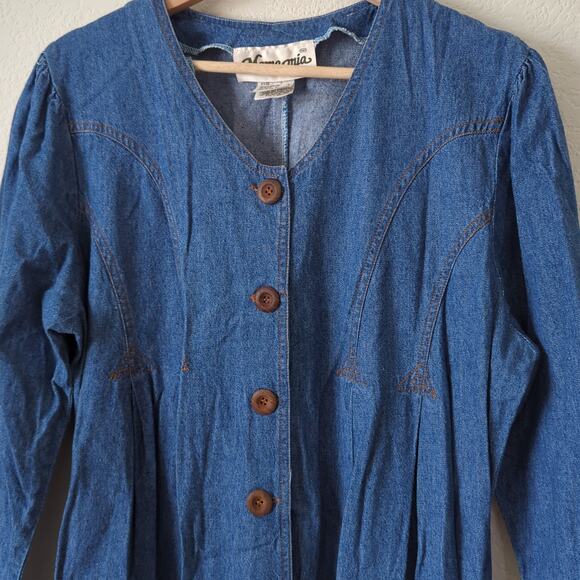 Vintage 80s Denim Blue Womens Jumpsuit Western Cowgirl Button Front Size Large - Picture 4 of 9